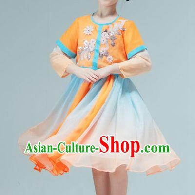 Chinese Stage Performance Costume Hanfu Dance Orange Dress Classical Dance Garment Children Dance Clothing