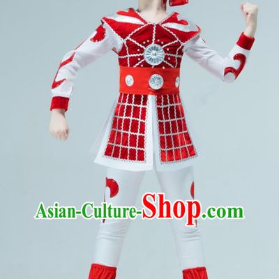 Chinese Stage Performance Costume Hua Mulan Dance Red Outfit Classical Dance Garment Children Warrior Dance Clothing