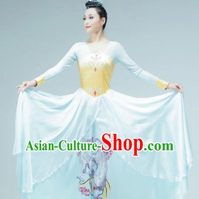 Chinese Han Tang Dance Clothing Stage Performance Costume Classical Dance Light Blue Dress Women Group Dance Garment