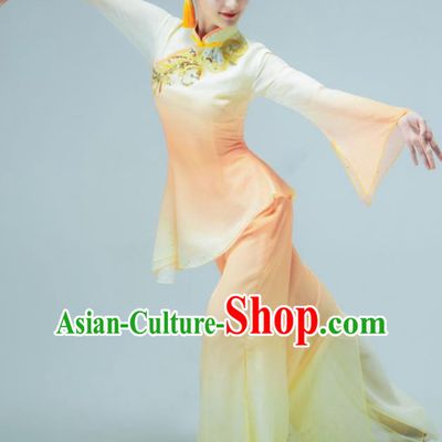 Chinese Fan Dance Garments Yangko Dance Clothing Stage Performance Costume Folk Dance Orange Outfit