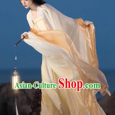 Chinese Traditional Apricot Hanfu Dress Ancient Princess Clothing Tang Dynasty Young Lady Costumes
