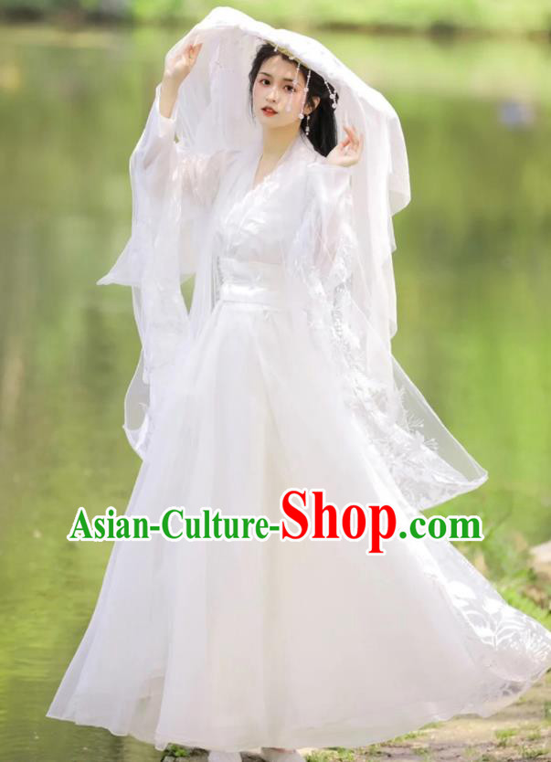 Chinese Ancient Goddess Clothing Traditional Royal Princess White Hanfu Dress Costumes Chinese Ancient Goddess Clothing Traditional Royal Princess White Hanfu Dress Costumes
