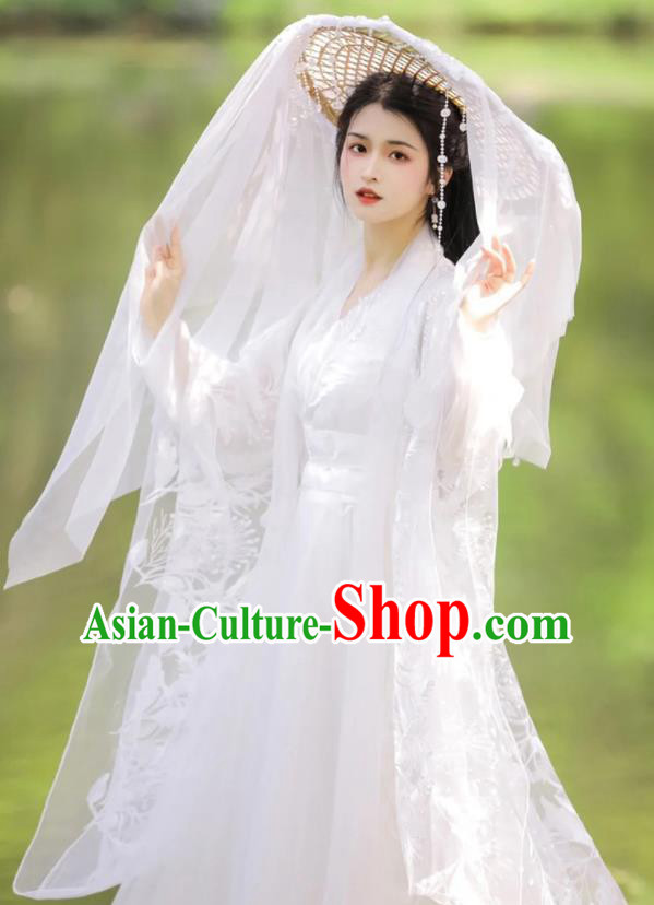 Chinese Ancient Goddess Clothing Traditional Royal Princess White Hanfu Dress Costumes Chinese Ancient Goddess Clothing Traditional Royal Princess White Hanfu Dress Costumes