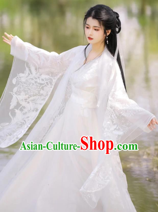 Chinese Ancient Goddess Clothing Traditional Royal Princess White Hanfu Dress Costumes Chinese Ancient Goddess Clothing Traditional Royal Princess White Hanfu Dress Costumes