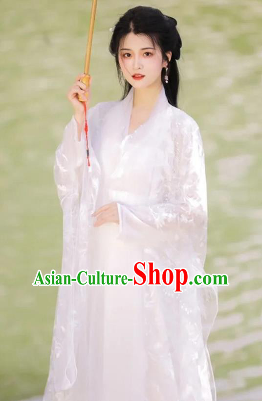 Chinese Ancient Goddess Clothing Traditional Royal Princess White Hanfu Dress Costumes Chinese Ancient Goddess Clothing Traditional Royal Princess White Hanfu Dress Costumes