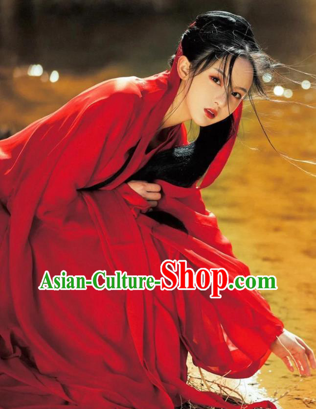 Chinese Jin Dynasty Swordswoman Clothing Ancient Female Knight Costume Traditional Red Hanfu Dress Chinese Jin Dynasty Swordswoman Clothing Ancient Female Knight Costume Traditional Red Hanfu Dress