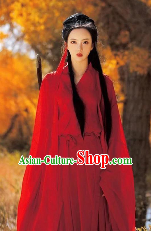 Chinese Jin Dynasty Swordswoman Clothing Ancient Female Knight Costume Traditional Red Hanfu Dress Chinese Jin Dynasty Swordswoman Clothing Ancient Female Knight Costume Traditional Red Hanfu Dress