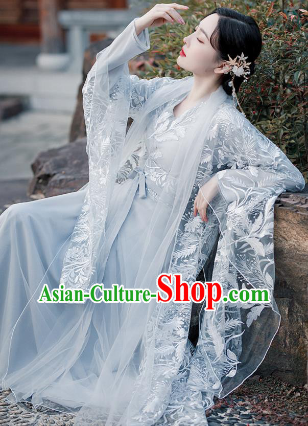 Chinese Traditional Blue Hanfu Dress Jin Dynasty Princess Clothing Ancient Goddess Costumes Chinese Traditional Blue Hanfu Dress Jin Dynasty Princess Clothing Ancient Goddess Costumes