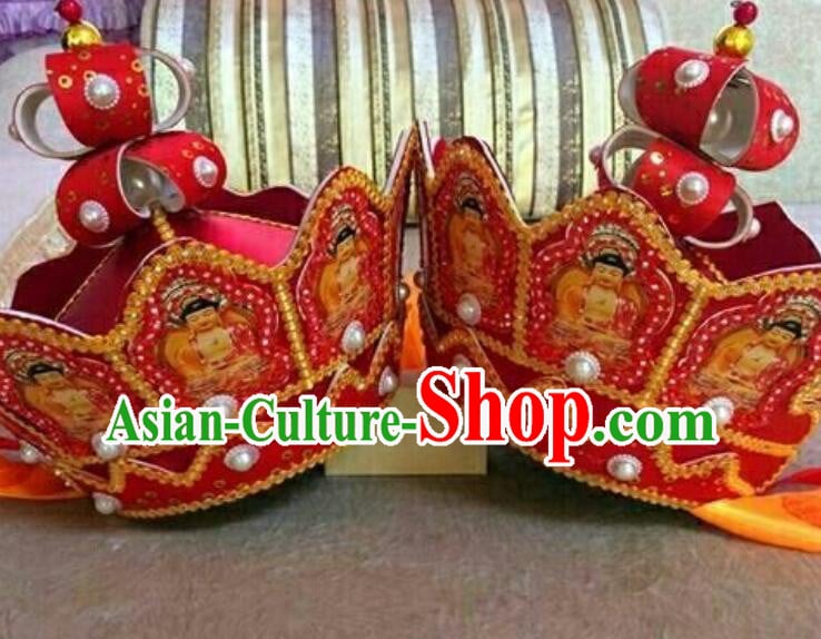 Traditional Chinese Ancient Peking Opera Monks Hat Beijing Opera Five Buddha Crown Headwear Traditional Chinese Ancient Peking Opera Monks Hat Beijing Opera Five Buddha Crown Headwear