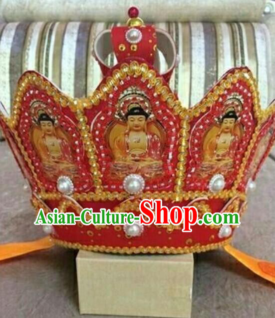 Traditional Chinese Ancient Peking Opera Monks Hat Beijing Opera Five Buddha Crown Headwear Traditional Chinese Ancient Peking Opera Monks Hat Beijing Opera Five Buddha Crown Headwear