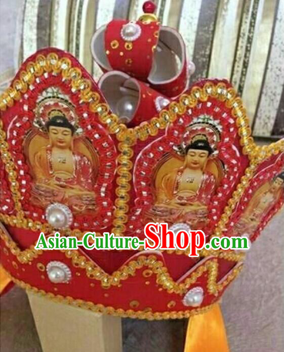 Traditional Chinese Ancient Peking Opera Monks Hat Beijing Opera Five Buddha Crown Headwear Traditional Chinese Ancient Peking Opera Monks Hat Beijing Opera Five Buddha Crown Headwear