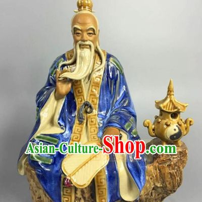 Chinese Ceramic Craft Handmade Shi Wan Porcelain Arts 12 inches Tai Shang Lao Jun Statue