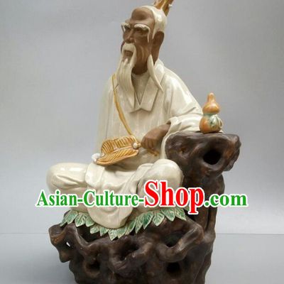 Handmade Chinese Ceramic Craft  Shi Wan Porcelain Lord Lao Zi Arts 12 inches Tai Shang Lao Jun Statue