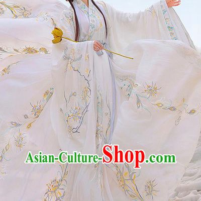 Chinese Embroidered White Hanfu Dresses Jin Dynasty Noble Lady Garment Costumes Ancient Royal Princess Clothing