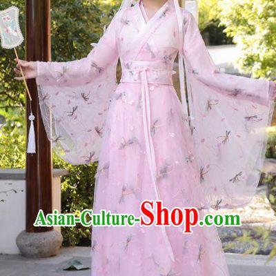 Chinese Traditional Garment Costume Ancient Fairy Pink Dress Clothing
