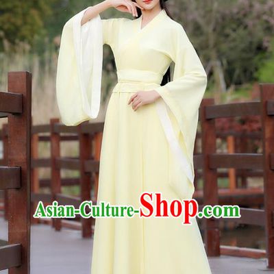 Chinese Traditional Song Dynasty Female Costume Ancient Young Lady Yellow Dress Clothing