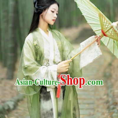 Chinese Traditional Hanfu Garment Song Dynasty Young Lady Costume Ancient Green Dress Clothing