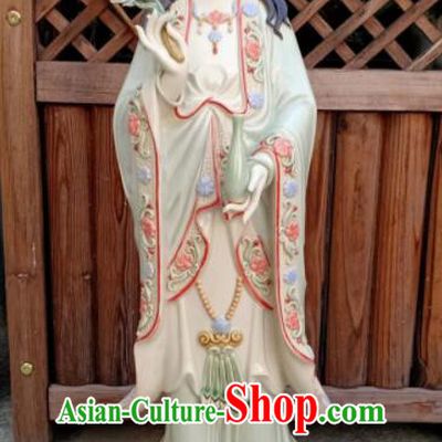Chinese Mother Buddha Porcelain Sculpture Handmade Shi Wan Guan Yin Ceramic Figurine 24 inches Guanyin Statue Arts