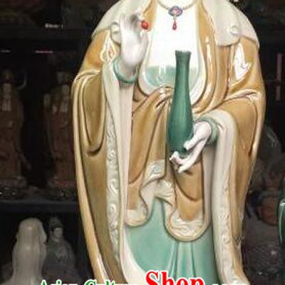 26 inches Guanyin Statue Arts  Chinese Mother Buddha Porcelain Sculpture Handmade Shi Wan Guan Yin Ceramic Figurine