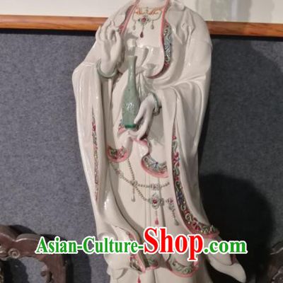 Handmade Shi Wan Guan Yin Ceramic Figurine 40 inches Guanyin Statue Chinese Mother Buddha Porcelain Arts