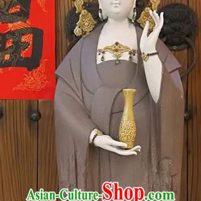 30 inches Standing Guanyin Statue Chinese Mother Buddha Porcelain Arts Handmade Shi Wan Guan Yin Ceramic Figurine