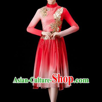 Chinese Modern Dance Clothing Chorus Group Red Dress Women Opening Dance Costume