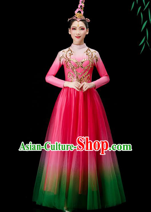 Chinese Women Group Dance Costume Modern Dance Clothing Opening Dance Megenta Dress Chinese Women Group Dance Costume Modern Dance Clothing Opening Dance Megenta Dress