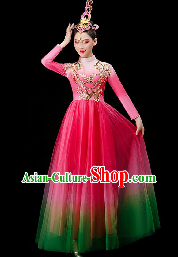 Chinese Women Group Dance Costume Modern Dance Clothing Opening Dance Megenta Dress Chinese Women Group Dance Costume Modern Dance Clothing Opening Dance Megenta Dress