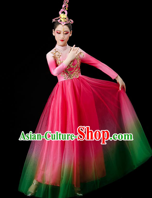 Chinese Women Group Dance Costume Modern Dance Clothing Opening Dance Megenta Dress Chinese Women Group Dance Costume Modern Dance Clothing Opening Dance Megenta Dress