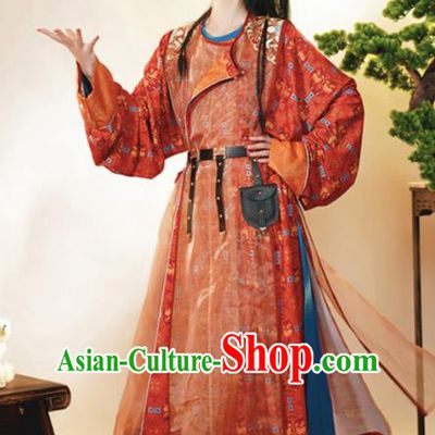 Chinese Traditional Hanfu Clothing Ancient Female Swordsman Red Robe Tang Dynasty Garment Costumes