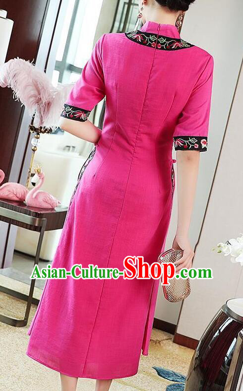 Chinese Traditional Cheongsam Embroidered Megenta Dress Aodai Qipao Chinese Traditional Cheongsam Embroidered Megenta Dress Aodai Qipao