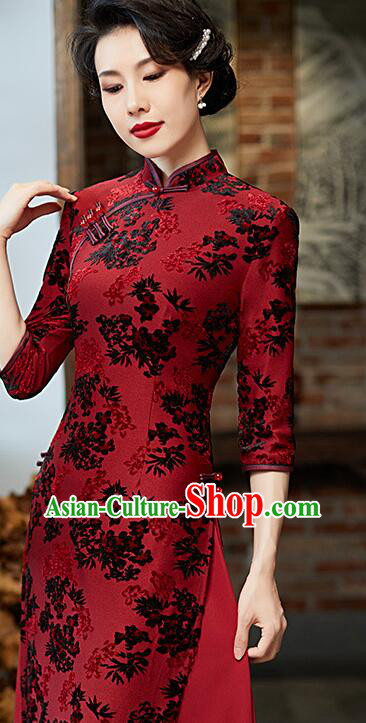 Chinese Aodai Qipao Traditional Cheongsam Lace Dress Chinese Aodai Qipao Traditional Cheongsam Lace Dress