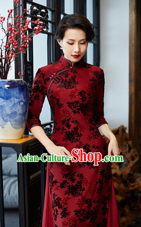 Chinese Aodai Qipao Traditional Cheongsam Lace Dress Chinese Aodai Qipao Traditional Cheongsam Lace Dress