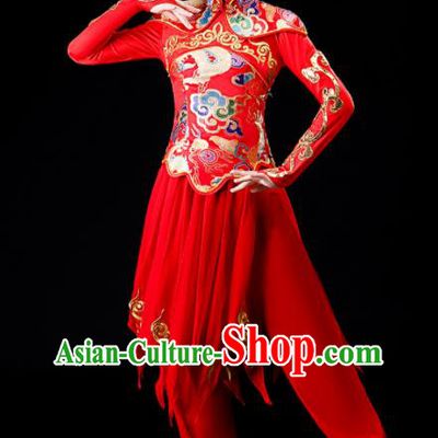 Chinese Drum Dance Red Outfit Yangko Dance Costume Stage Performance Clothing