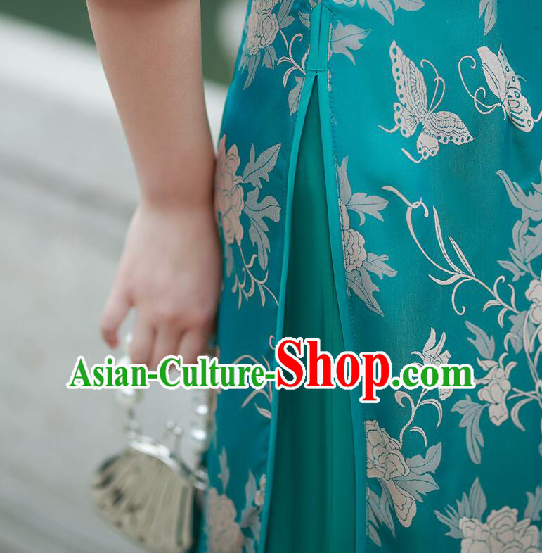 Chinese Traditional Green Cheongsam Middle Sleeve Dress Aodai Qipao Chinese Traditional Green Cheongsam Middle Sleeve Dress Aodai Qipao