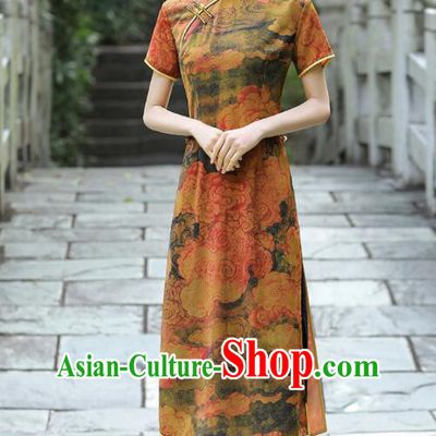 Chinese Traditional Dress Gambiered Guangdong Gauze Cheongsam Aodai Qipao