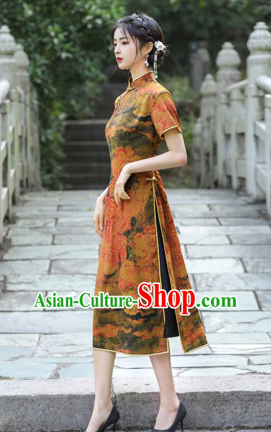 Chinese Traditional Dress Gambiered Guangdong Gauze Cheongsam Aodai Qipao Chinese Traditional Dress Gambiered Guangdong Gauze Cheongsam Aodai Qipao