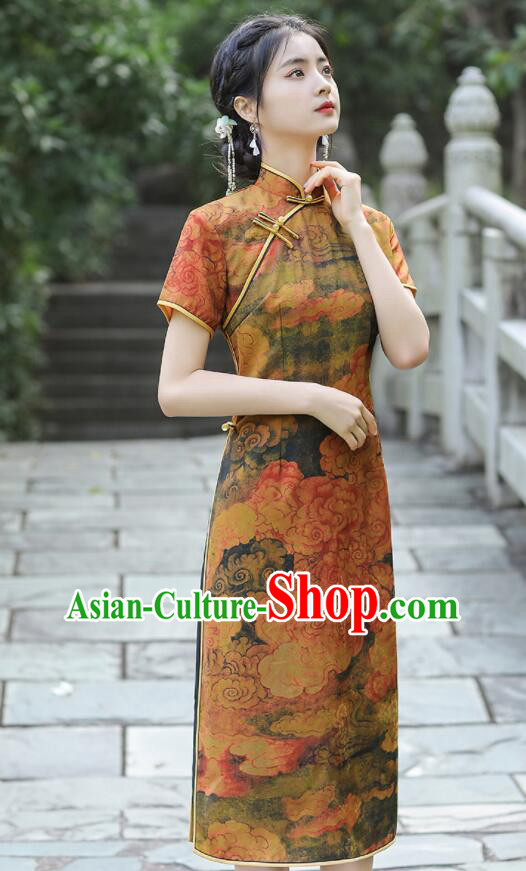 Chinese Traditional Dress Gambiered Guangdong Gauze Cheongsam Aodai Qipao Chinese Traditional Dress Gambiered Guangdong Gauze Cheongsam Aodai Qipao