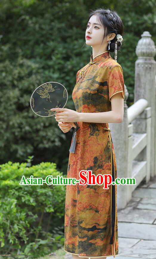 Chinese Traditional Dress Gambiered Guangdong Gauze Cheongsam Aodai Qipao Chinese Traditional Dress Gambiered Guangdong Gauze Cheongsam Aodai Qipao