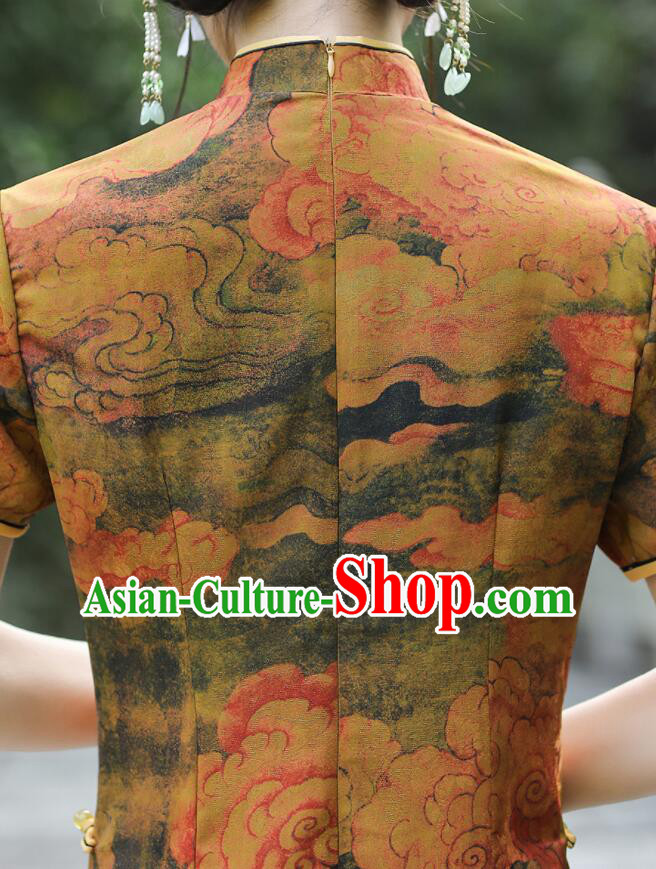 Chinese Traditional Dress Gambiered Guangdong Gauze Cheongsam Aodai Qipao Chinese Traditional Dress Gambiered Guangdong Gauze Cheongsam Aodai Qipao