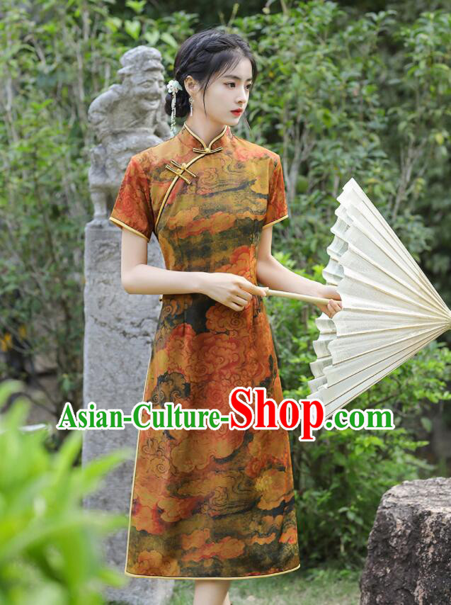 Chinese Traditional Dress Gambiered Guangdong Gauze Cheongsam Aodai Qipao Chinese Traditional Dress Gambiered Guangdong Gauze Cheongsam Aodai Qipao