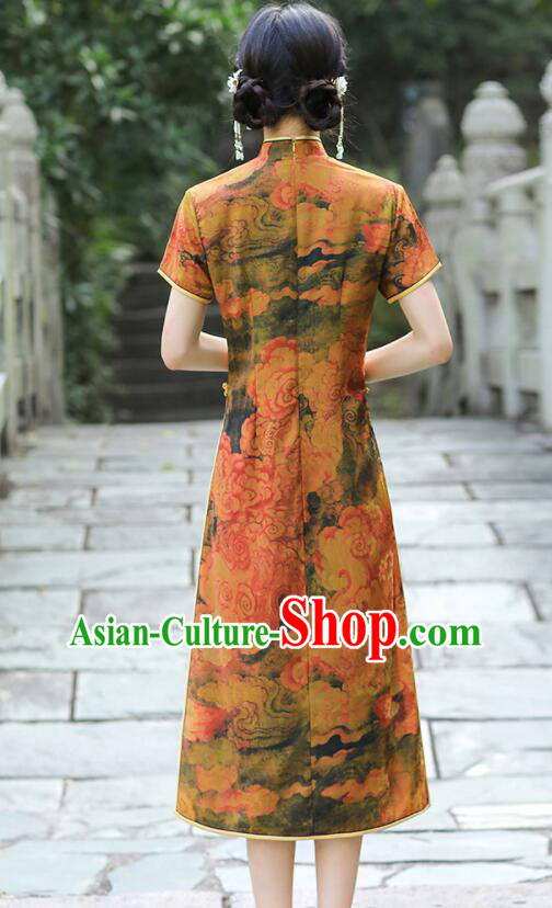 Chinese Traditional Dress Gambiered Guangdong Gauze Cheongsam Aodai Qipao Chinese Traditional Dress Gambiered Guangdong Gauze Cheongsam Aodai Qipao