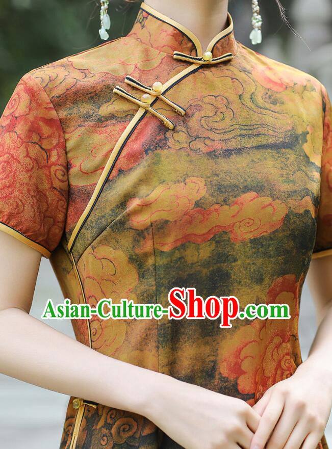 Chinese Traditional Dress Gambiered Guangdong Gauze Cheongsam Aodai Qipao Chinese Traditional Dress Gambiered Guangdong Gauze Cheongsam Aodai Qipao