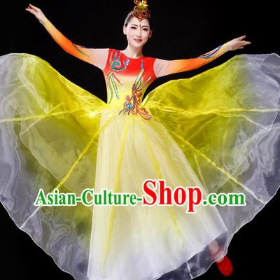 Chinese Modern Dance Yellow Dress Opening Dance Costume Chorus Group Stage Performance Clothing