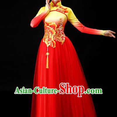 Chinese Stage Performance Clothing Umbrella Dance Red Dress Modern Dance Costume