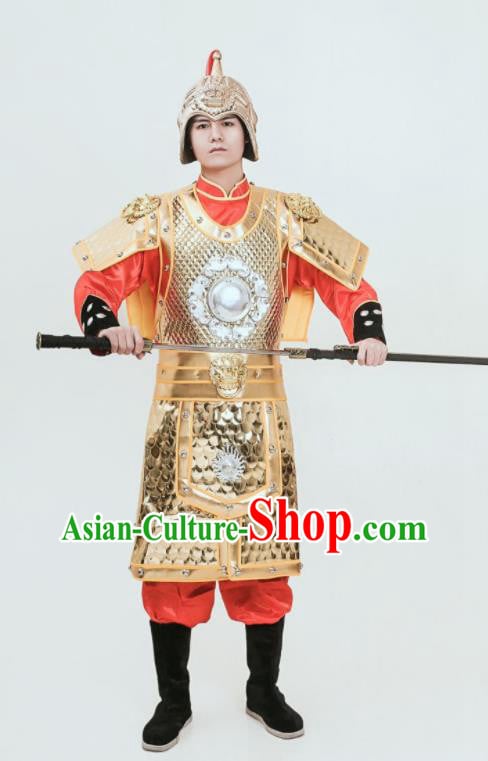 Chinese Ancient General Armor Tang Dynasty Soldier Traditional Golden Armour Set Chinese Ancient General Armor Tang Dynasty Soldier Traditional Golden Armour Set