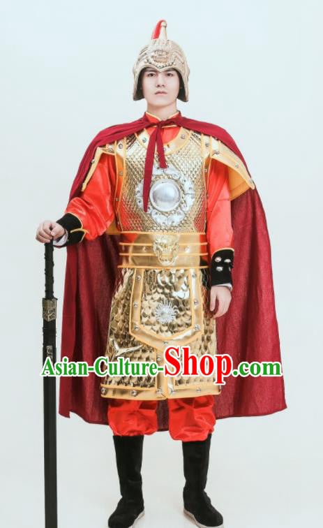 Chinese Ancient General Armor Tang Dynasty Soldier Traditional Golden Armour Set Chinese Ancient General Armor Tang Dynasty Soldier Traditional Golden Armour Set