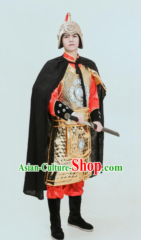 Chinese Ancient General Armor Tang Dynasty Soldier Traditional Golden Armour Set Chinese Ancient General Armor Tang Dynasty Soldier Traditional Golden Armour Set