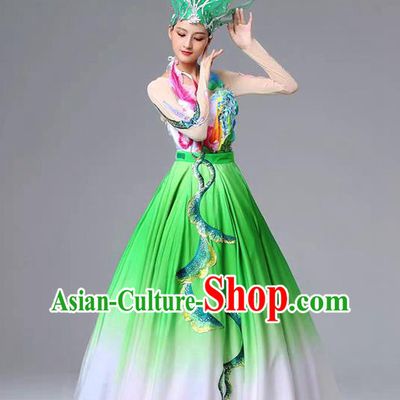 Chinese Classical Dance Clothing Spring Festival Gala Stage Performance Garment Costume Flower Dance Green Dress