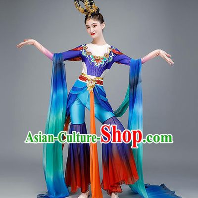 Chinese Dun Huang Flying Apsaras Dance Blue Outfit Classical Dance Clothing Spring Festival Gala Stage Performance Garment Costume